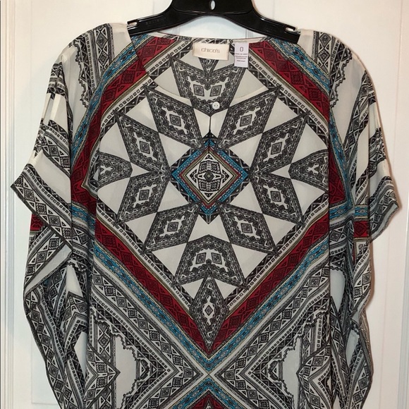 ๐ฌ FINAL MARKDOWN! CHICOโS Scarf Print Slit Shoulder Poncho, 0 = S/M - Picture 5 of 8